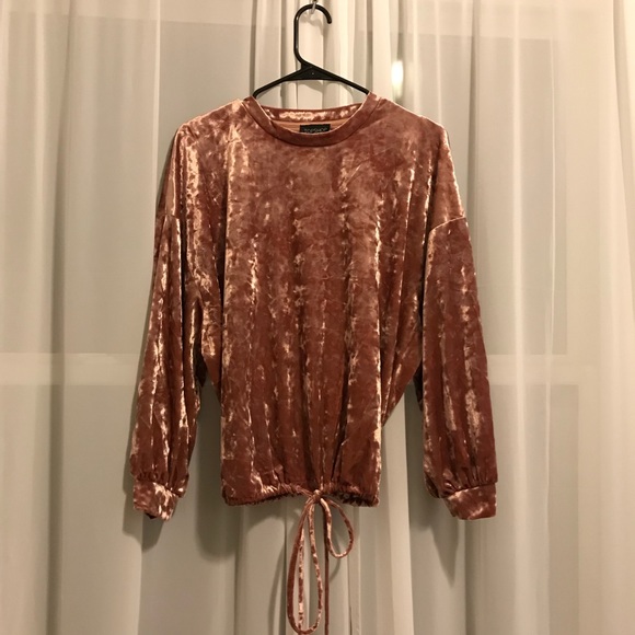 Topshop Tops - TopShop Pink Velvet Long Sleeve Drawstring Top